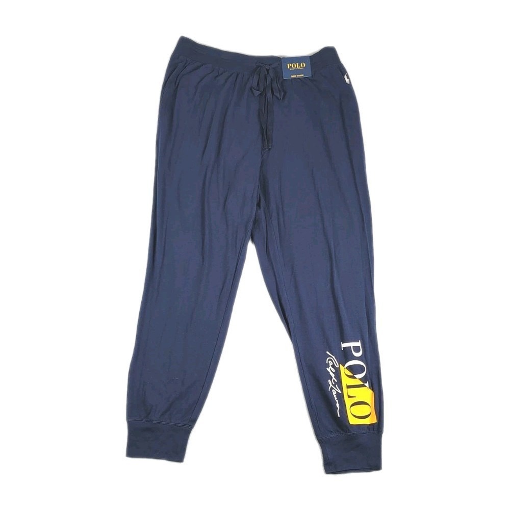 NWT Polo Ralph Lauren Sleep Jogger Pants Mens XL Navy Blue  Brand Spell out